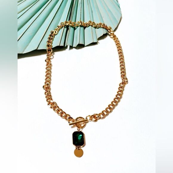 Green crystal drop necklace S240 - Picture 2 of 4